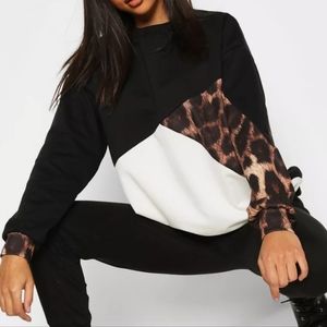 Leopard color block sweatshirt